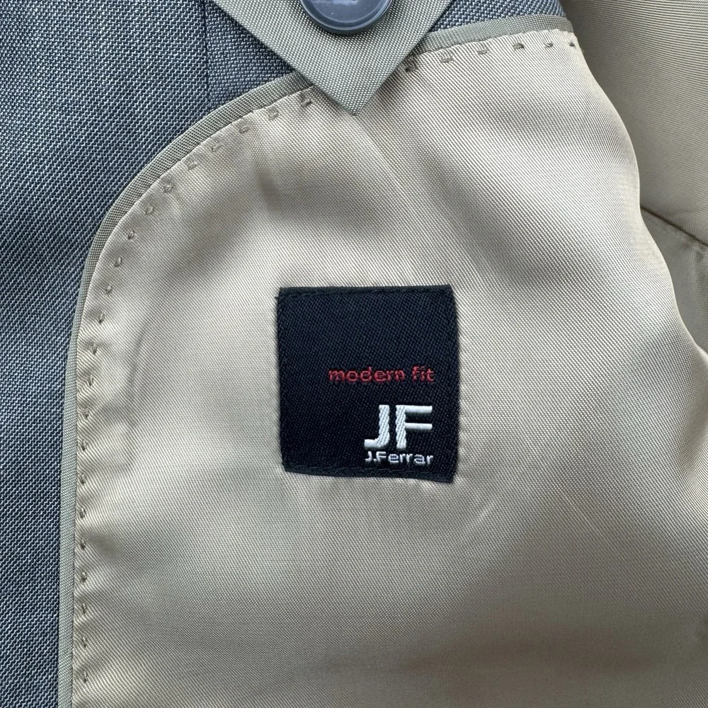 JF J.Ferrar Mens Blazer 38R Grey‎ Polyester Modern Fit Business Suit Jacket